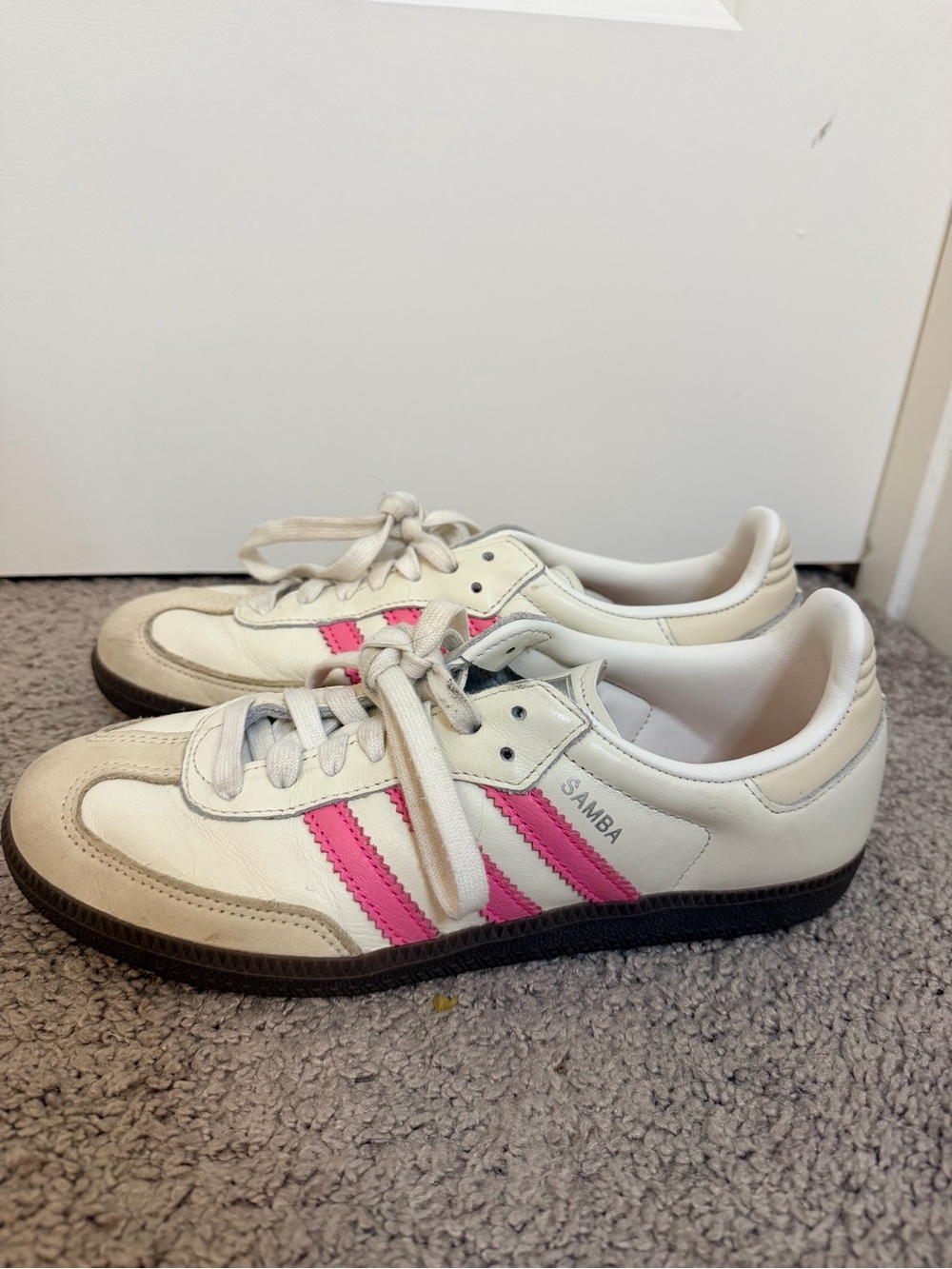 adidas Samba White Sneakers with Pink Stripes